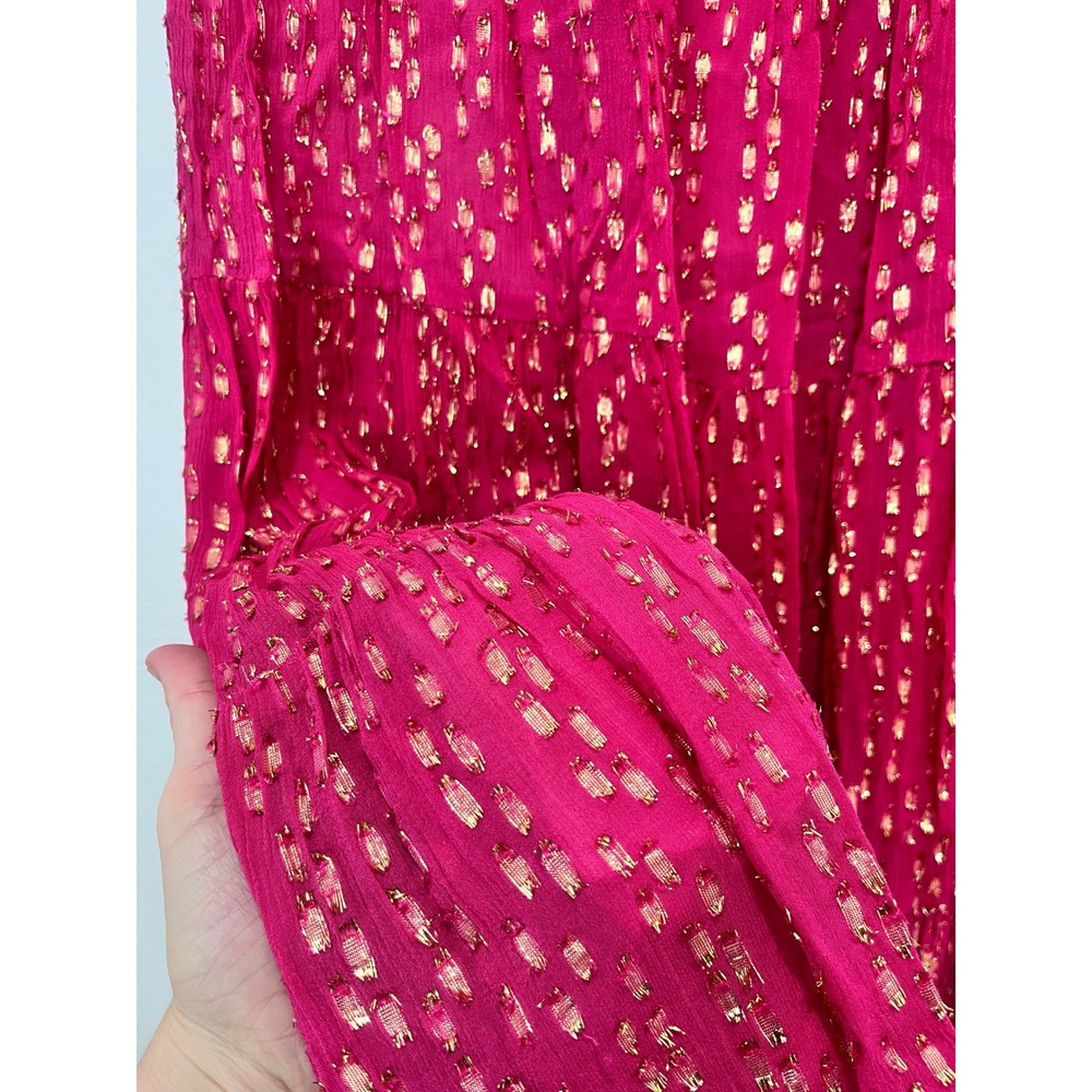 Victoria Dunn Maxi Skirt Pink Gold Metallic Tiered Boho Festival Size S - Picture 2 of 4